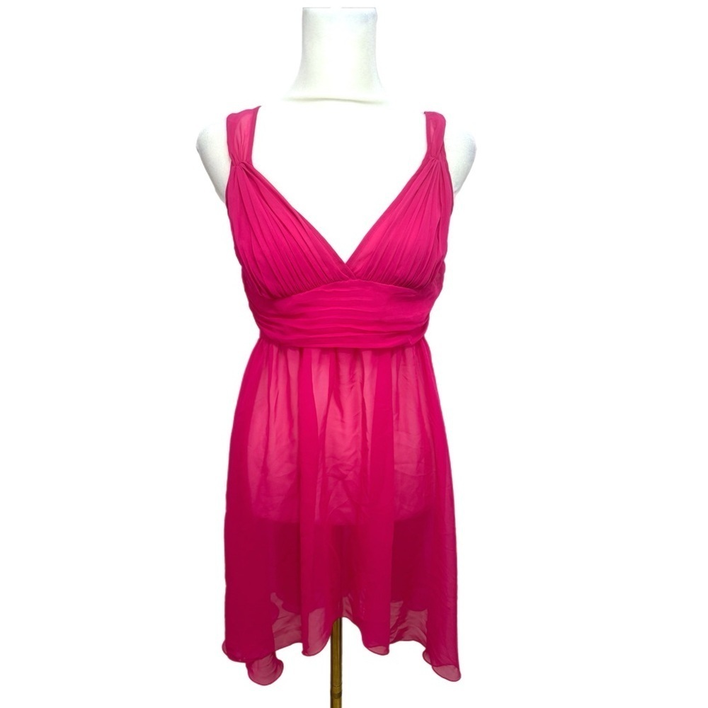 Victoria's Secret Bright Pink Sheer Pleated Chiffon Nightie Chemise Womens Sz S